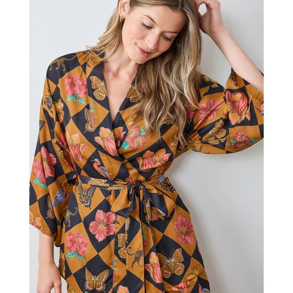 PRINTFRESH Botanical Checkerboard Wrap Pajama Set L - Picture 3 of 6